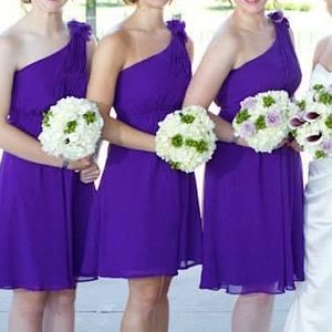 David’s Bridal one shoulder petal detail dress